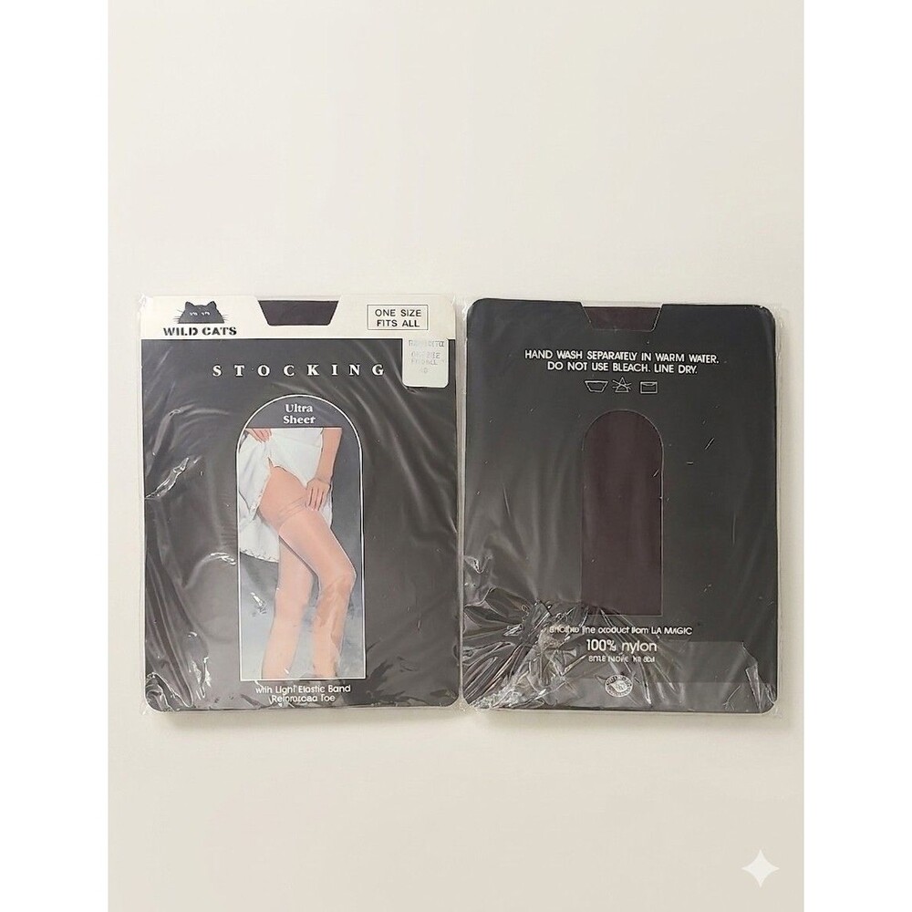 Vintage Wild Cats Ultra Sheer Stockings Off-Black 100% Nylon NOS 2 Pack Bundle